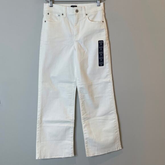 J.Crew Factory Wide Leg Cropped All Day Stretch Jean Denim Trip BR051 White 25 - Picture 1 of 12